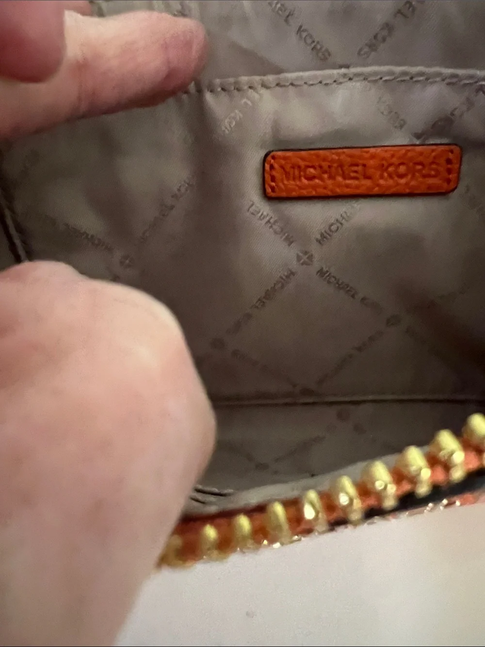 Michael Kors Pebbled Leather Wristlet Clutch Tangerine Orange Gold Tone EUC